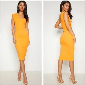 Yellow One Shoulder Draped Midi Dress